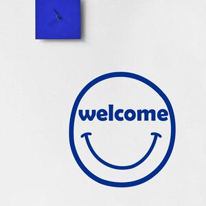 welcome欢迎光临笑脸ins墙贴纸克莱因蓝服装餐饮咖啡店铺墙面装饰