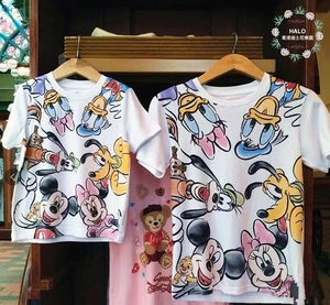 香港迪士尼 米奇米妮唐老鸭高飞布鲁托 儿童卡通短袖 亲子装 T恤