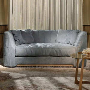灰蓝色布艺沙发 绒布 双人沙发 现代轻奢起居室沙发 两人位少女款