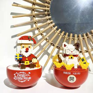 兼容乐高微颗粒场景积木玩具拼装2717-2724圣诞系列不倒翁