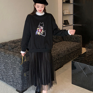 新款秋冬洋气中大童韩版网红加绒儿童卫衣纱裙两件套abcd888101759