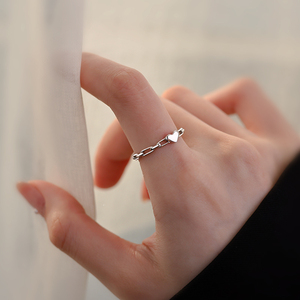 925纯银爱心镂空戒指女小众设计食指戒轻奢高级感素圈指环送闺蜜