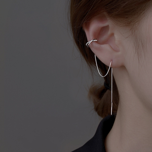 纯银流苏耳环女2024新款爆款耳骨夹一体式高级感小众设计耳钉耳饰