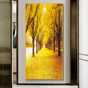 dengliangliang34淘宝简约现代黄金大道银杏风景油画客厅玄关装饰画