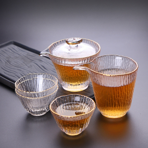 耐热玻璃茶具套装家用透明泡茶碗三才茶盖碗功夫茶杯加厚锤纹日式