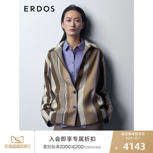 ERDOS 美拉德衬衫式短款毛呢外套秋冬女复古定位条纹提花宽松