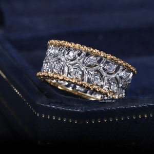 幻纱珠宝 金边叶子拉丝雕金工艺戒指18k金女款唯美精致