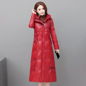 伊莎美尔字母亮面羽绒服女白鸭绒2021年新款冬加厚中长款免洗外套