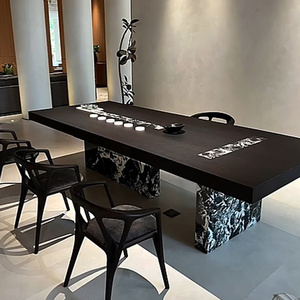 新中式胡桃木茶桌2024新款实木轻奢现代高级感石板面书桌一体两用