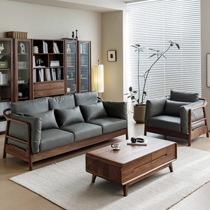 新中式沙发客厅2024胡桃木新款布艺禅意别墅高端实木真皮单人沙发