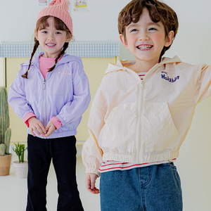 韩国童装2023春款儿童连帽夹克衫防风外套男女童装上衣短款拉链衫