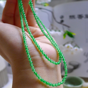 平生翡翠ys152天然鉴定高冰种阳绿小米翡翠项链玉珠子手珠串珠链
