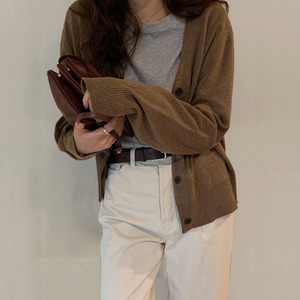 春秋新款慵懒风宽松短款上衣棕色软糯针织开衫毛衣外套外搭穿女装