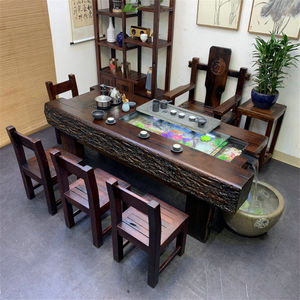 老船长茶桌新中式禅意流水养鱼缸茶具老船木家用环流装饰桌椅包邮