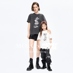 【亲子装】MOCO2023秋新品米奇系列斑驳米妮印花短袖圆领棉质T恤