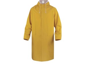 雨衣代尔塔双面PVC涂层涤纶风衣版连体雨衣长袖中长款黄色