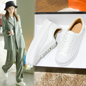 徐璐同款小白鞋女加绒真皮单鞋2020秋冬新款松糕厚底运动休闲板鞋