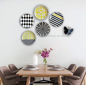 北欧挂盘装饰盘子墙装饰画组合套装黄与黑艺术搭配客餐厅背景墙饰