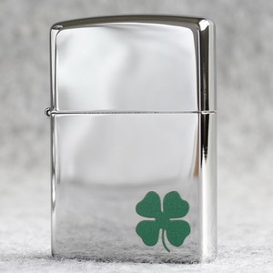 正品zippo之宝防风煤油打火机经典烙镜面彩印幸运四叶草24007刻字