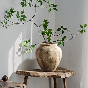 景德镇陶瓷花瓶加仿真花日式侘寂风摆件素陶陶罐复古客厅餐桌插花