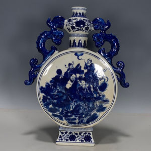 古董古玩旧货老货古瓷杂项大清乾隆年制青花双龙耳八仙抱月瓶