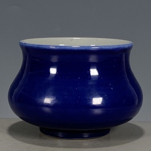 古董古玩旧货老货单色釉霁蓝釉水盂全品收藏老瓷老物件