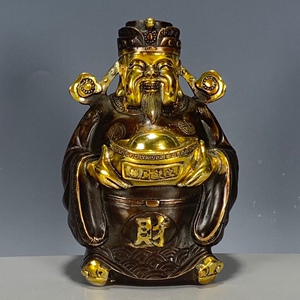 大清乾隆年制铜器鎏金财神摆件古玩杂项古董旧货收藏品老物件