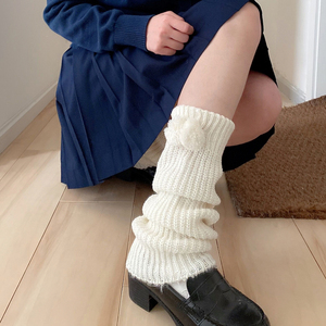 秋冬保暖日系高校jk袜子少女风lolita针织中筒堆堆袜套学生黑白色