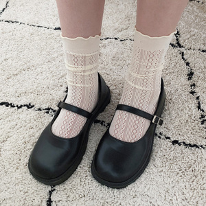 柔软蕾丝袜网袜堆堆袜可爱日系少女薄款竖纹镂空jk袜甜美木耳短袜