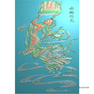 古代神话人物仙女精雕图浮雕灰度电脑数控机雕刻仙子女娲补天挂屏