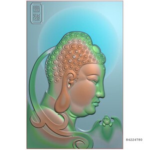 玉雕侧面如来佛头46牌蝙蝠佛牌精雕图浮雕灰度电脑玉石数控雕刻图