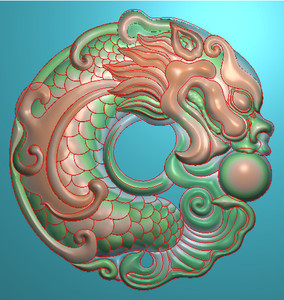 精雕图浮雕灰度bmp电脑雕刻jdp玉雕挂件鱼龙圆牌龙牌鱼化龙平安扣