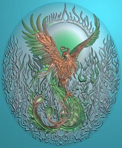 浴火凤凰圆牌玉雕凤凰挂件牌子精雕图浮雕灰度电脑雕刻火凤凰玉牌