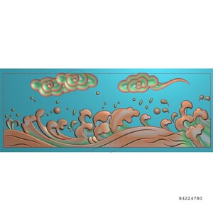水纹波浪围板石雕祥云浪花栏板横板jdp精雕图灰度电脑雕刻浮雕图