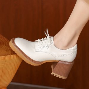 英伦风粗跟小皮鞋女真皮2022新款春季系带高跟防水台百搭增高单鞋