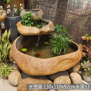 新品自然原始随形石材流水池庭院户外花园艺术石头叠层水景大鱼缸