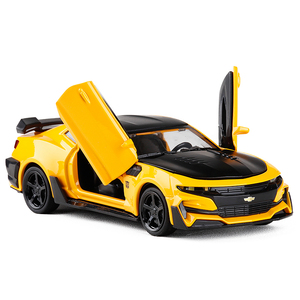 建元1:32合金汽车模型雪佛兰/科迈罗/大黄蜂声光开门回力玩具车模