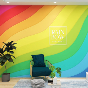 网红ins风不规则彩虹墙纸咖啡厅奶茶店餐厅儿童房服装店直播壁纸