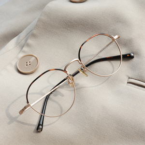 kaka精致法式复古纯钛半框防蓝光复古男女近视可配度数眼镜框玳瑁