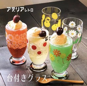 限定款日本aderia石塚硝子昭和复古有脚玻璃杯果汁甜品饮料杯子