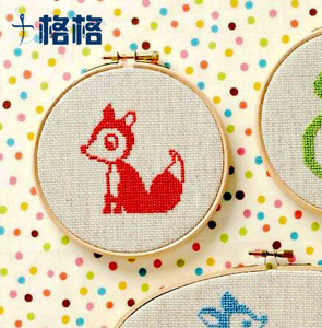 dmc十字绣套件 卡通动物 卧室挂画 单色动物之红色小狐狸 亚麻布