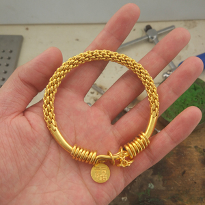 9999足金包银手镯金包银首饰麻花实心推拉包金手镯比沙金好不掉色