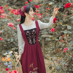 乡村风女装户外主播衣服法式复古田园风森系草原旅游拍照连衣裙子