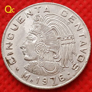 1976年墨西哥印第安文化50分人物硬币 25mm 保真古玩