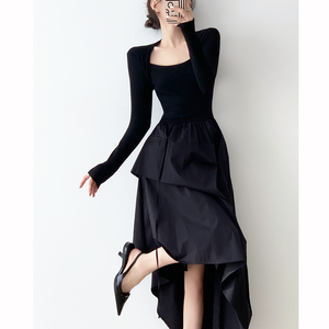 黑色连衣裙女秋冬2024法式新款高级感气质修身长款针织内搭打底裙