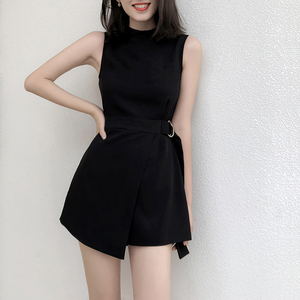 黑色连体短裤女雪纺2024夏季新款高腰显瘦小个子时尚工装连衣裤潮