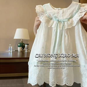 韩国童装女童夏装连衣裙2024新款儿童洋气甜美裙子绣花镂空公主裙