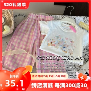 韩版童装2024夏季新款女童短袖t恤儿童洋气休闲百搭卡通印花上衣