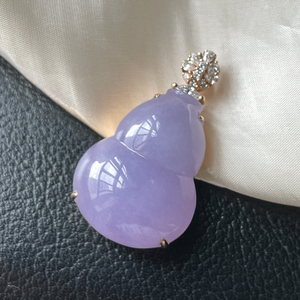 晚翠珠宝天然翡翠a货紫罗兰茄紫色葫芦18k玫瑰金镶嵌吊坠女款送证