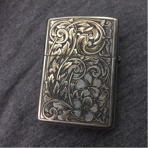 二手烧鸡#手工diy纯银zippo1991年斜底刻 双面雕花